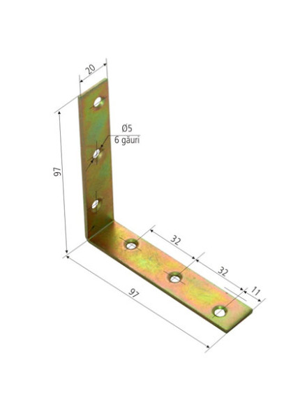 COLTAR METALIC DREPTUNGHIULAR 20/97X97MM